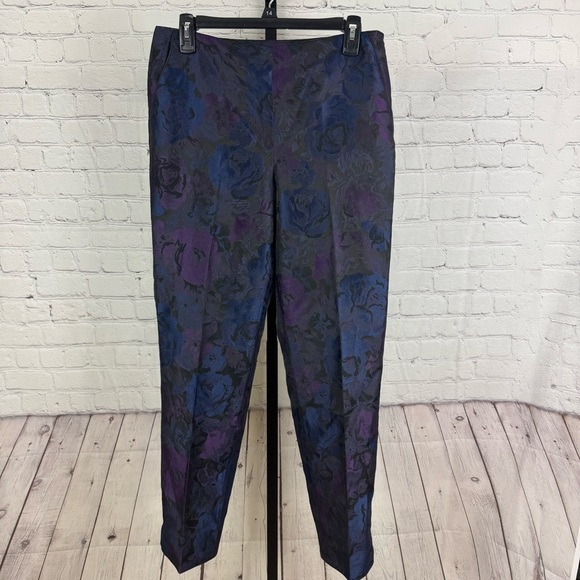 Talbots Dress Pants Satin Floral Lined Damask Whimsigoth Ankle Size 6 - Picture 1 of 7